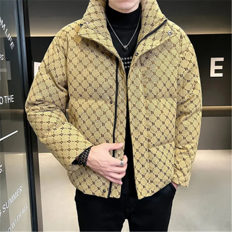 

Men's Jacket Winter Thicken Warm Clothes Male Stand Collar Jackets Casual Khaki Checkerboard Parka Coat Puffer Jacket Man 4XL