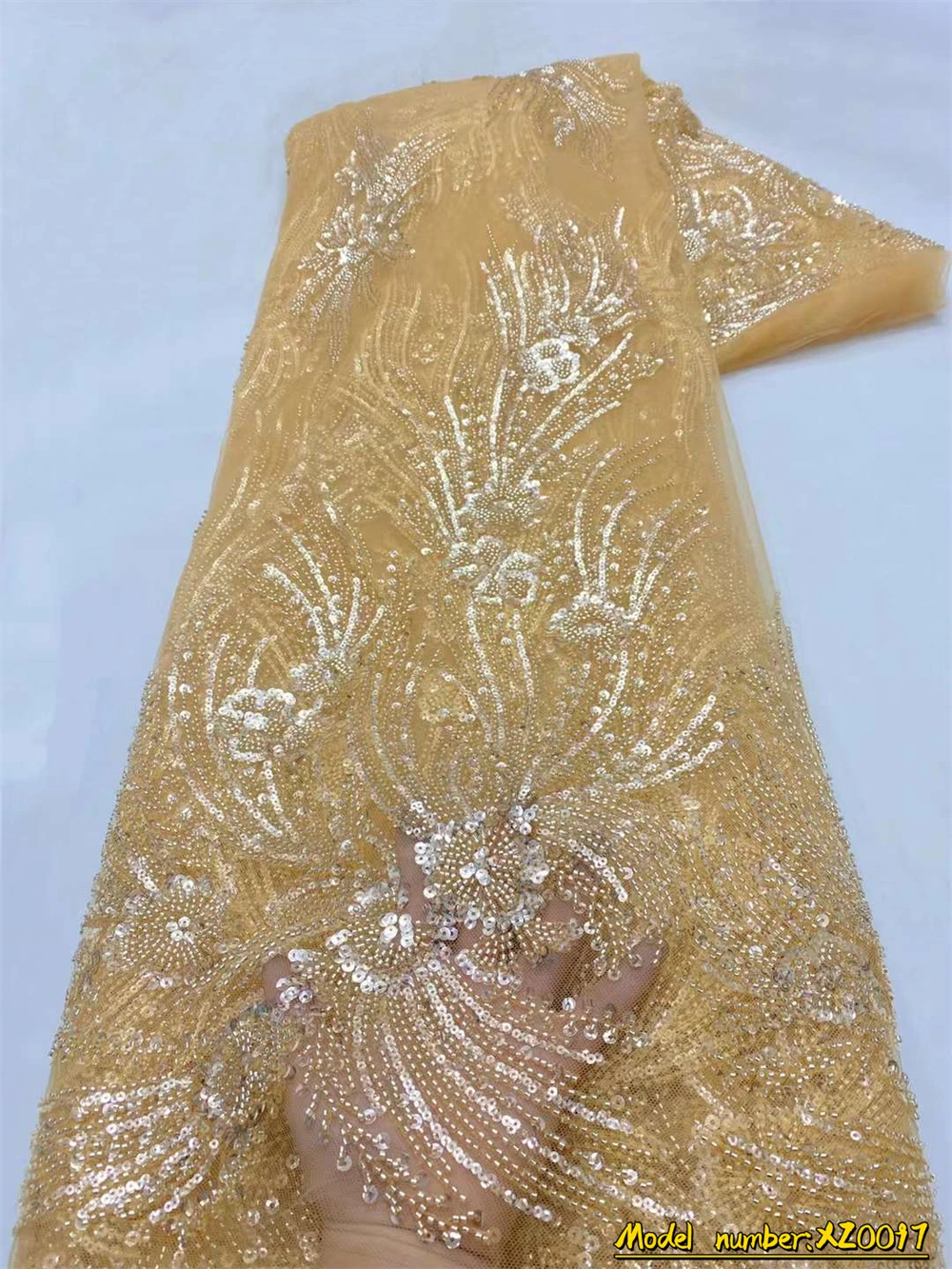 

OEMG Luxury Sequin African Lace Fabric 2022High Quality Beads Nigerian Wedding Bridal Embroidery French Tulle Lace Fabric XZ0097