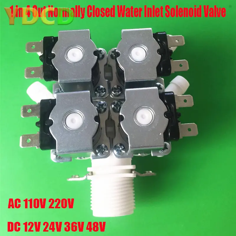 

DC 12V 24V 36V 48V AC 110V 220V 0.02-0.8mpa 1 In 4 Out Normally Closed Water Inlet Solenoid Valve Dispenser Flow Switch