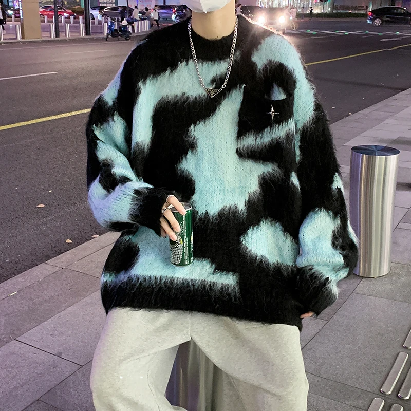 Autumn Winter Casual Sweater Men Loose Harajuku Round Neck Oversize Long Sleeve Mens Fashion Pullovers Knitted Sweaters A110