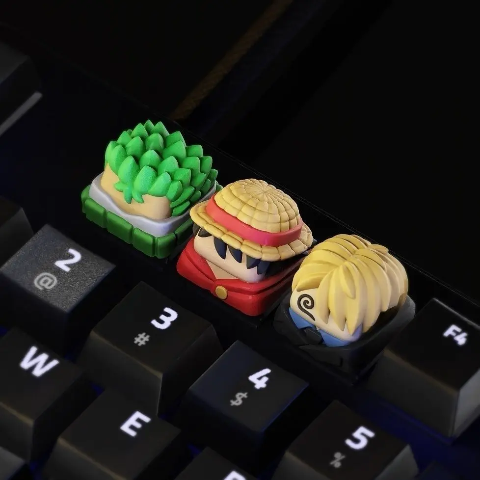 Фото Новые кавайные кейкапы ONE PIECE с Луффи, Зоро, Санджи, аниме-персонажи, персонализированные, для самостоятельного изготовления, из смолы, для клавиши ESC, аксессуары для клавиатуры, подарки №3