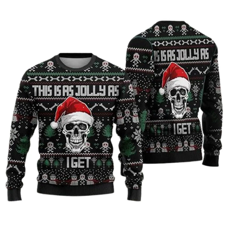 Horror Christmas Sweater Skull Santa Clause 3D Printed Men's Crew-Neck Sweatshirt Y2k Unisex Casual New Pullover Mens Streetwear