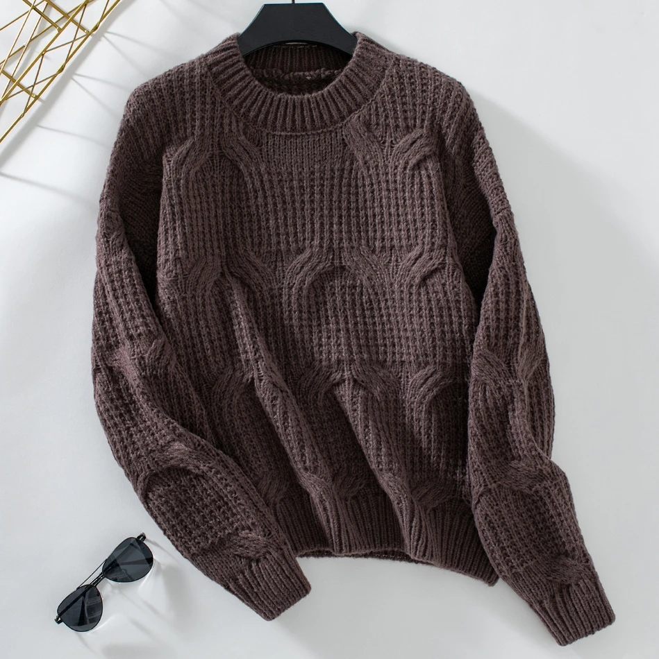 Однотонный тканый пуловер свитер свободный женский топ