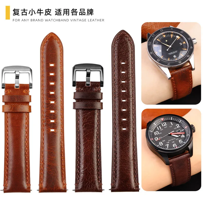 

20mm 22mm Quick release watchband For omega Citizen Tissot mido Genuine leather watch strap cowhide retro brown men accessories