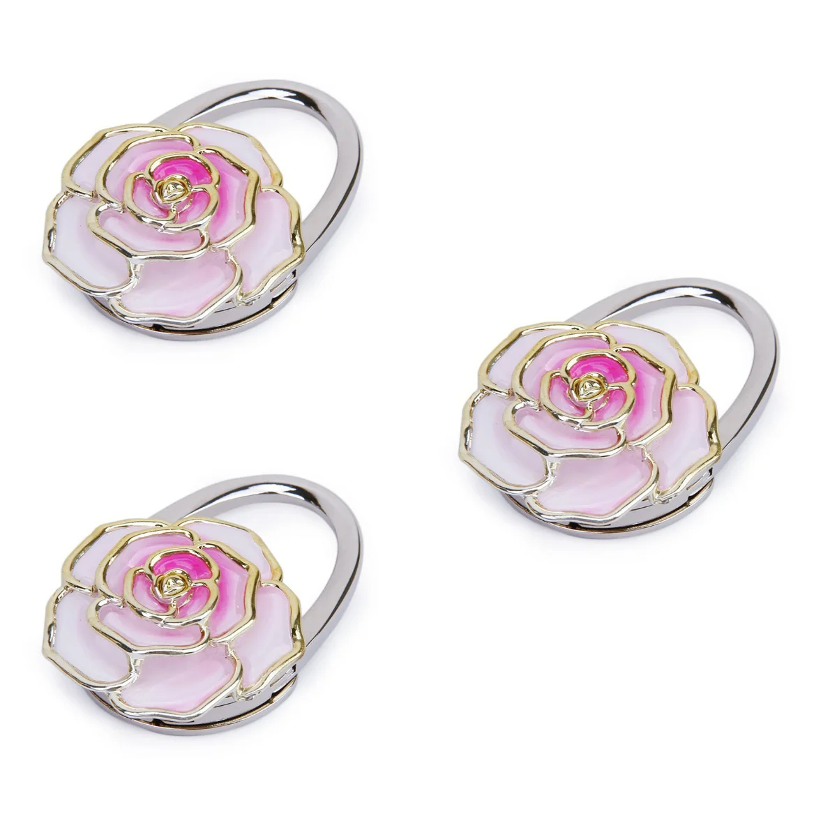 

3pcs Rose Flower Shaped Folding Handbag Purse Bag Hanger Table Hook Holder )