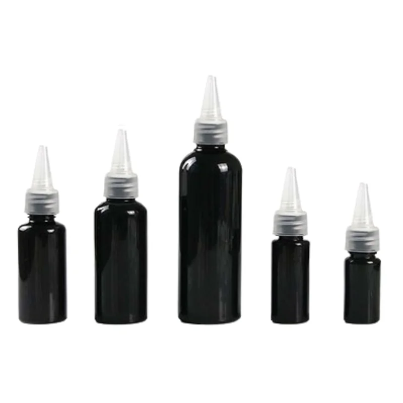 

Empty Packing Shiny Black Bottle PET Clear Sharp Spout Cover 10ml 20ml 30ml 50ml 100ml Refillable Cosmetic Container 50Pieces