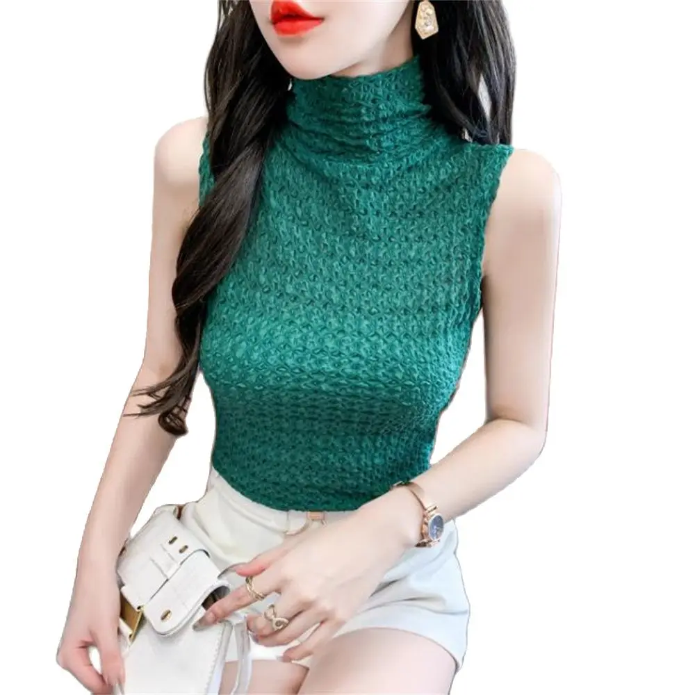 

Mesh Sleeveless Vests Slim Waistcoat Hollow Out Tops Summer Bodycon Clothing Thin Gilet Solid Women's Lace Bottoming Shirt