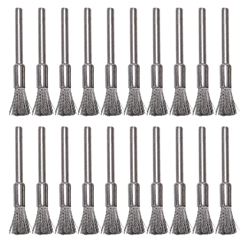

20 Pc Stainless Steel 1/4 Inch (6Mm) Pen Wire Brush 532 With 1/8 Inch (3Mm) Shank For Dremel And Compatible Rotary Tool