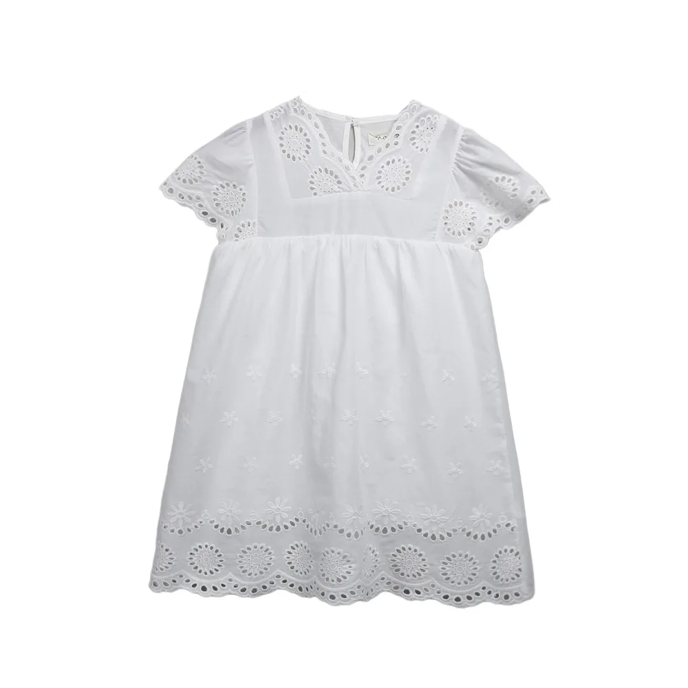 

New Summer Girls Dress White Openwork Printing Princess Dress For 3-8 Years Old Kids Party Dress Christening Formal Dress