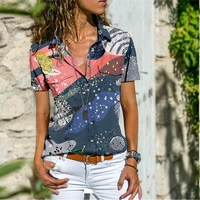 summer women short sleeve shirt blouse tracksuit casual clothes print simple style comfortable