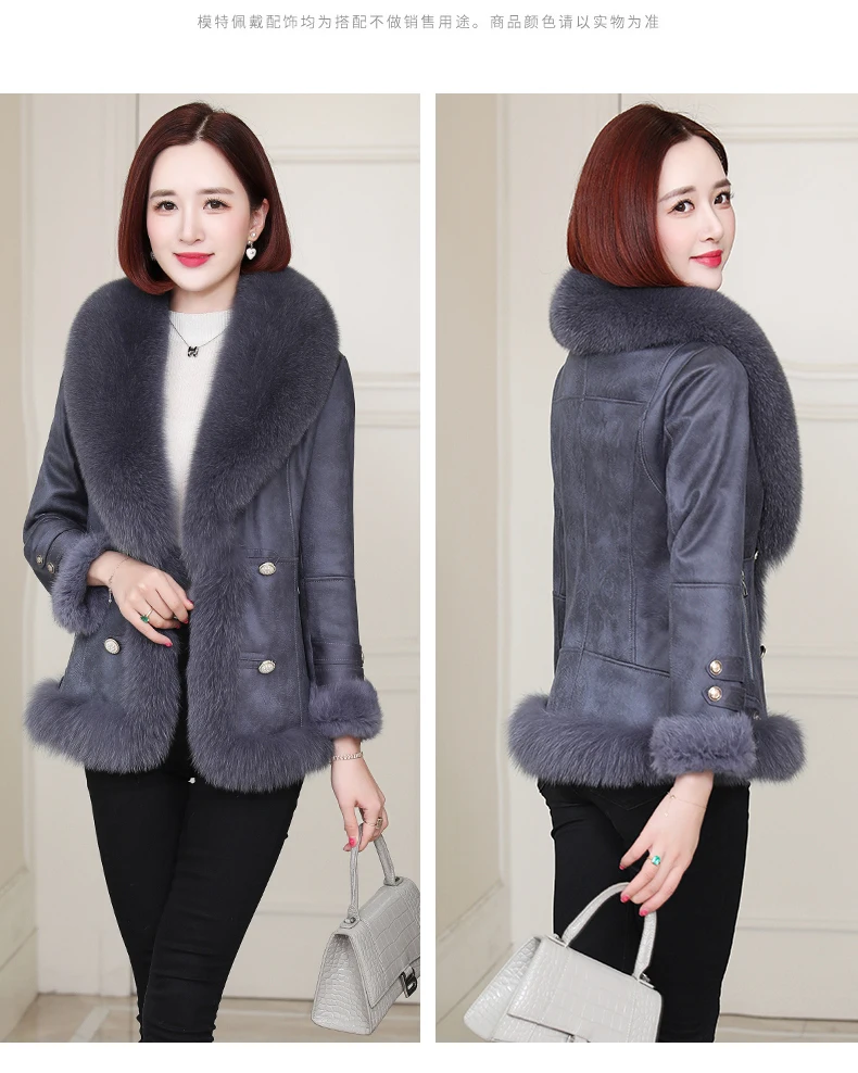 Женское зимнее пальто из натуральной кроличьей кожи с воротником лисьего меха