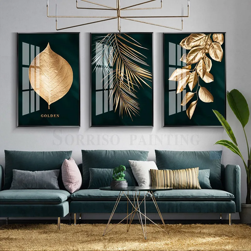 

Abstract Golden Plant Leaves Pictures Wall Poster Modern Style Canvas Art Painting Prints For Living Room Home Dining Decor