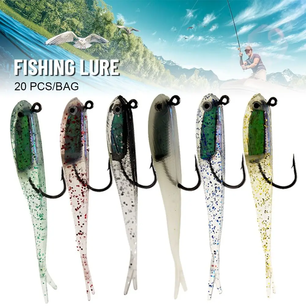

20PCS Durable Minnow Portable Artificial Fishing Lure Soft Bait Lead Jig Head Worm Barbed Hook