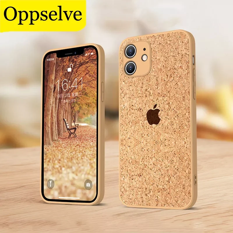 

Shockproof Breathable Cork Case for iPhone 12 Mini 11 Pro XS Max XR X 7 8 Plus Soft TPU Wood Compress Sawdust Protective Conques