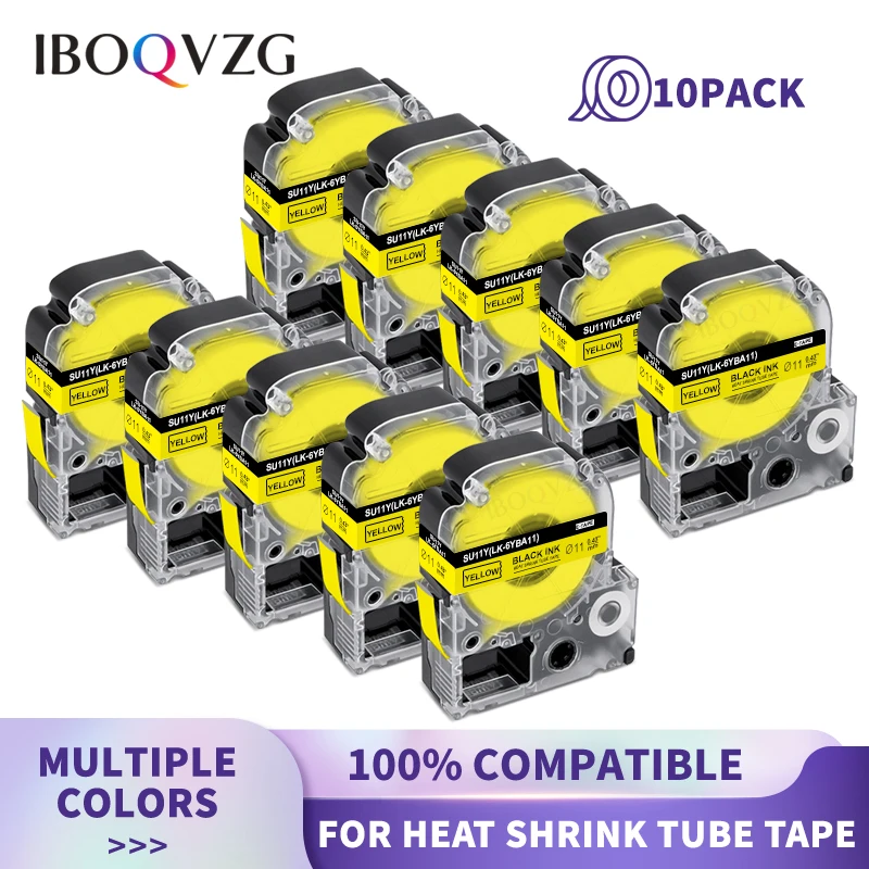 

IBOQVZG 10PK SU5S SU5Y SU11S SU11Y Heat Shrink Tube Label 9mm 18mm Tape for Epson Compatible for Epson LW-300 LW-400 Label Maker