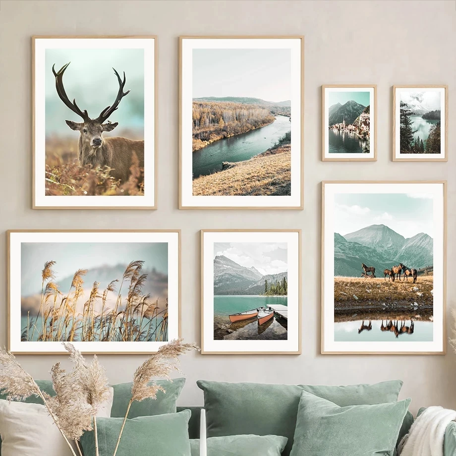 

Картина на холсте Лось озеро Гора тростник искусство на стену осенний пейзаж картина печать плакат спальня гостиная домашний Декор подарок