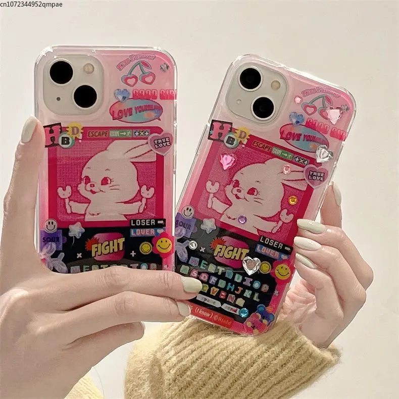 

Fashion Kpop New Jeans Retro Rabbit Phone Case for IPhone 14 13 12 11 Pro Max 14 Pro Couple Anti-drop Back Cover Y2k Girl Gift