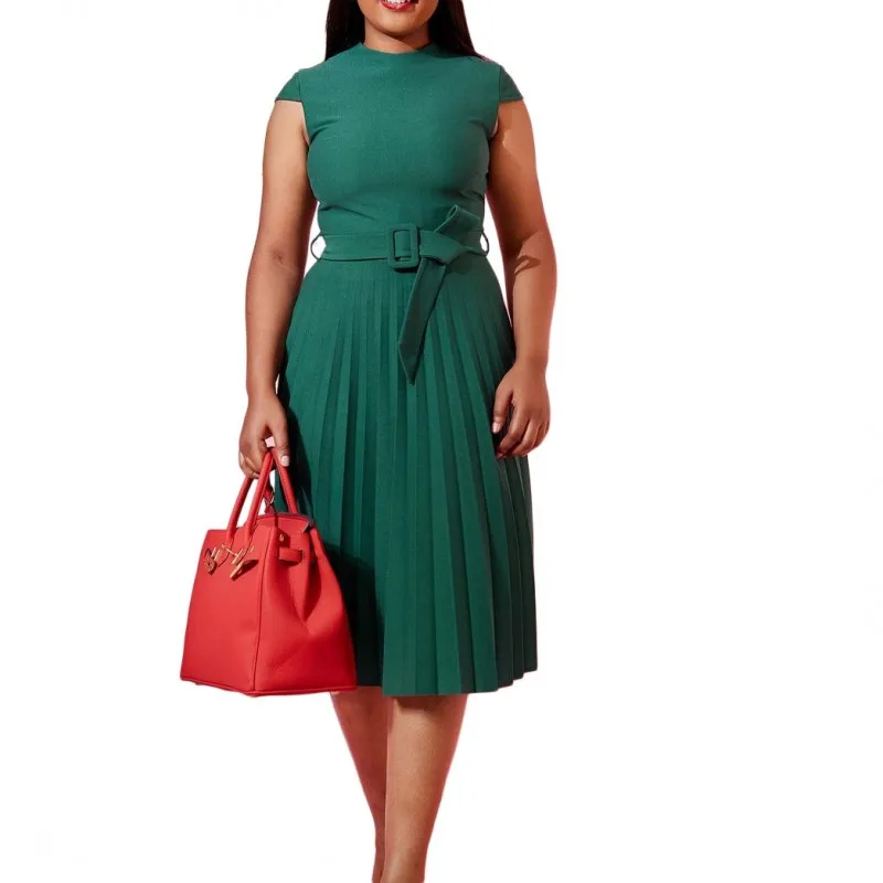 

African Summer Dress Women Traditional Short Sleeve Africa Clothing Fashion New Pleated Splice Dashiki African Office Lady Dress