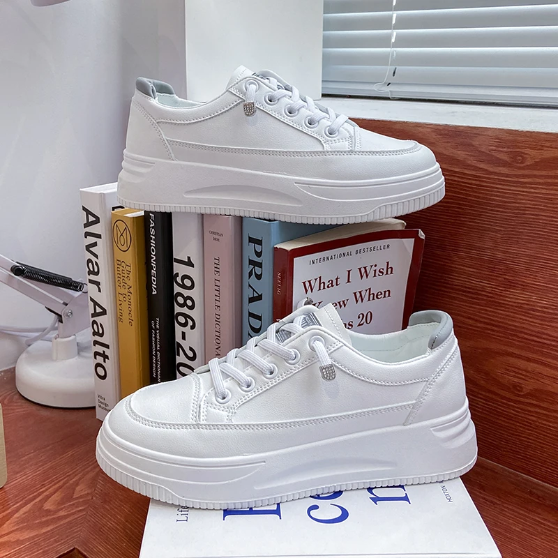 

White Shoes Woman Flats 2022 Summer Autumn Solid Color Fashion Breathable Lace-up Sneakers Breathable Comfortable Female Shoe