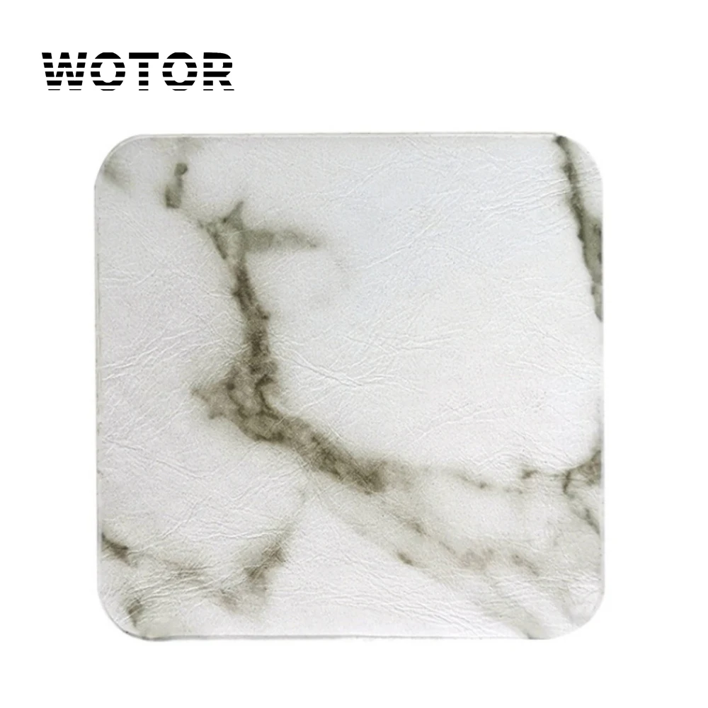 Фото WOTOR 1 шт., квадратные подставки из кожи с каменным зерном, без швейных ниток, водонепроницаемые термостойкие подставки для столовых приборов, чашка для чая, кофе, бара, домашний декор №1