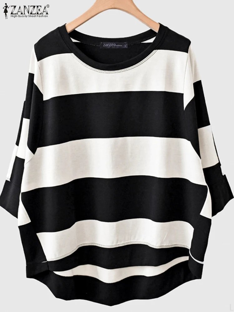 ZANZEA осень 2024 полосатый пуловер топы с круглым вырезом корейские модные свободные