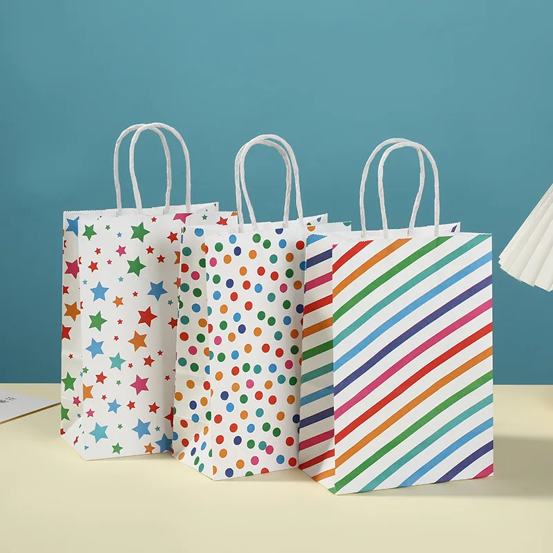 

24pcs Rainbow Striped Kraft Paper Bags Paper Bags Gift Bag Halloween Candy Wrap Tote Bag