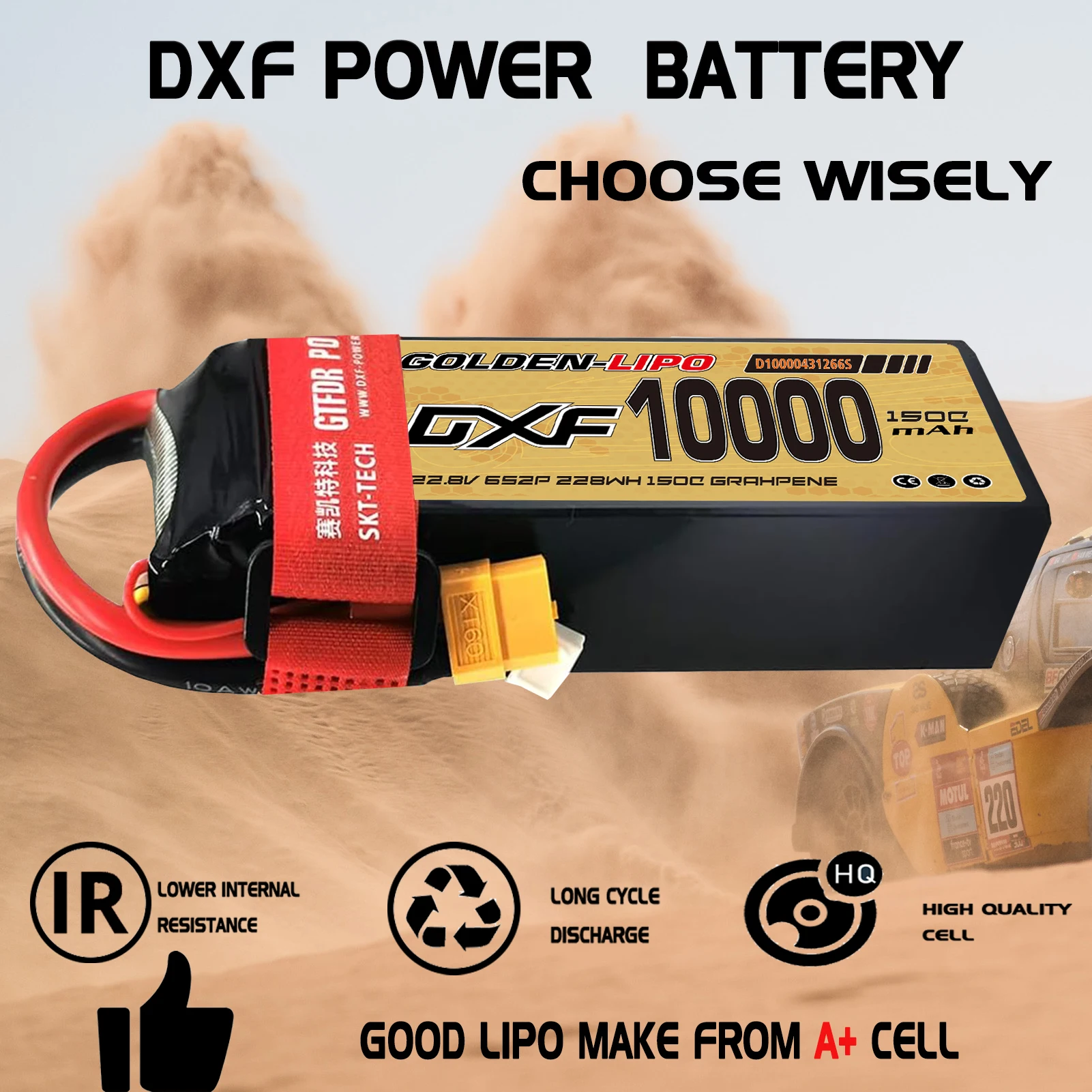 Фото Аккумулятор DXF 6S 10000 мАч LiPo 22.8В 150C в жестком корпусе с разъемом XT60 для радиоуправляемых моделей автомобилей, грузовиков, танков, багги, трюги, для гонок и хобби №4