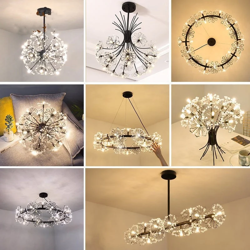 

Nordic net red flower bouquet crystal lamp light luxury living room bedroom dining room clothing store dandelion Chandelier