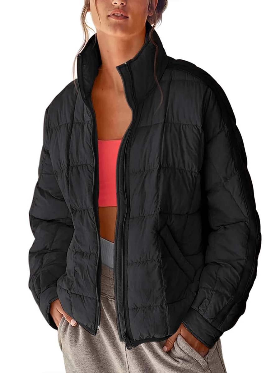 

Women Cotton-Padded Coat Long Sleeve High Neck Zipper Spring Street Casual Party Cardigan