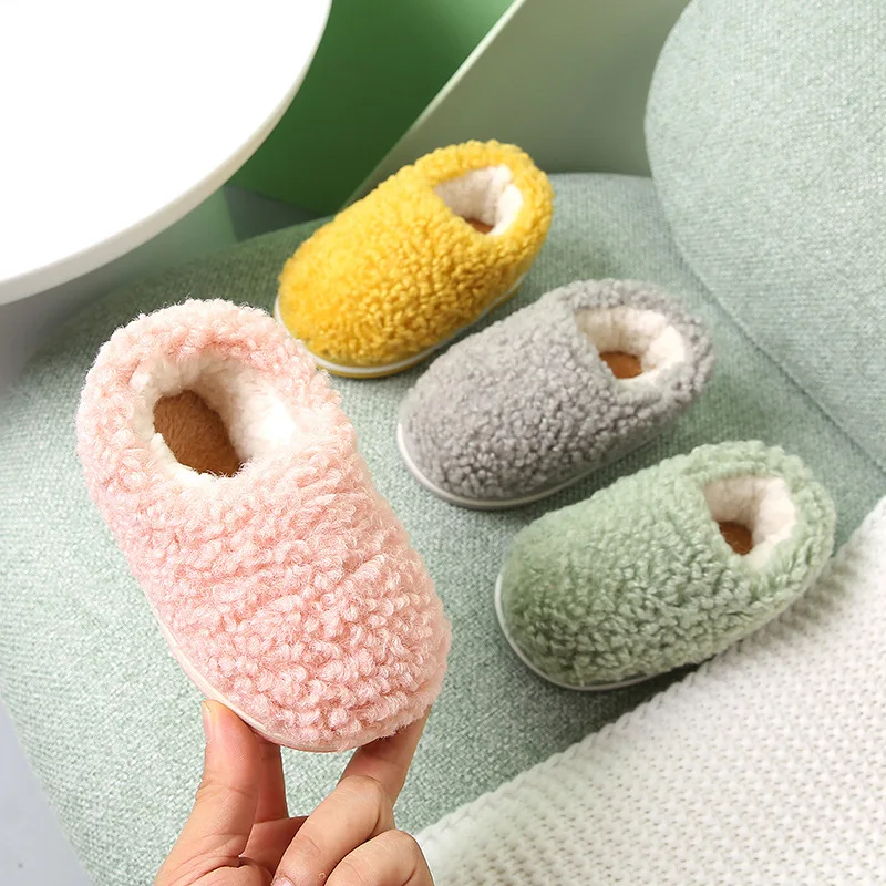

Winter Children Cotton Slippers Baby Cotton Shoes Cute Candy Color Home Indoor Wool Shoes Colorful Kids Warm Plush Pantuflas
