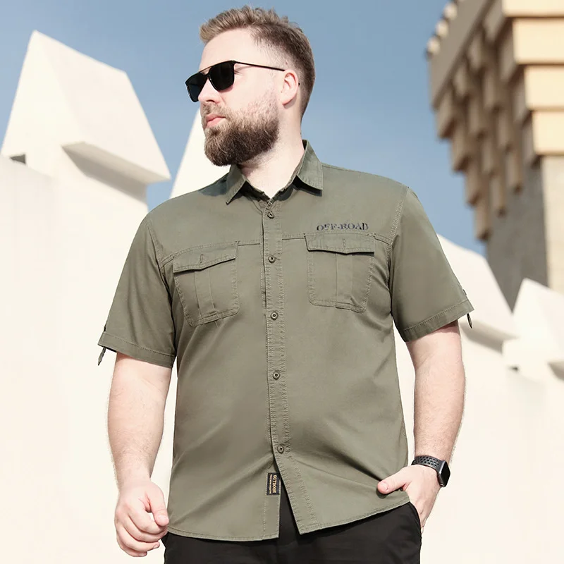 

Мужская летняя рубашка размера плюс S-7XL из чистого хлопка 100%, повседневная мужская рубашка с коротким рукавом в стиле милитари, мужская руба...