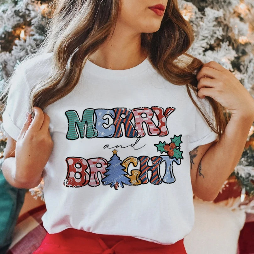 Купи Merry Christmas Dress Women T-shirt Harajuku 2022 Letter Print Short Sleeve T-shirt Cartoon Casual Fashion Y2k Clothes Tops Tees за 149 рублей в магазине AliExpress