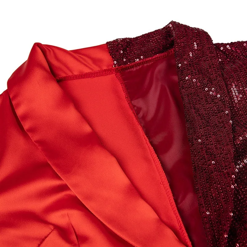2021 Spring Autumn New Fashion Blazer Office Work Wear Red Sexy Sequined Patchwork Blazers Single Button Long Sleeve Suits Women