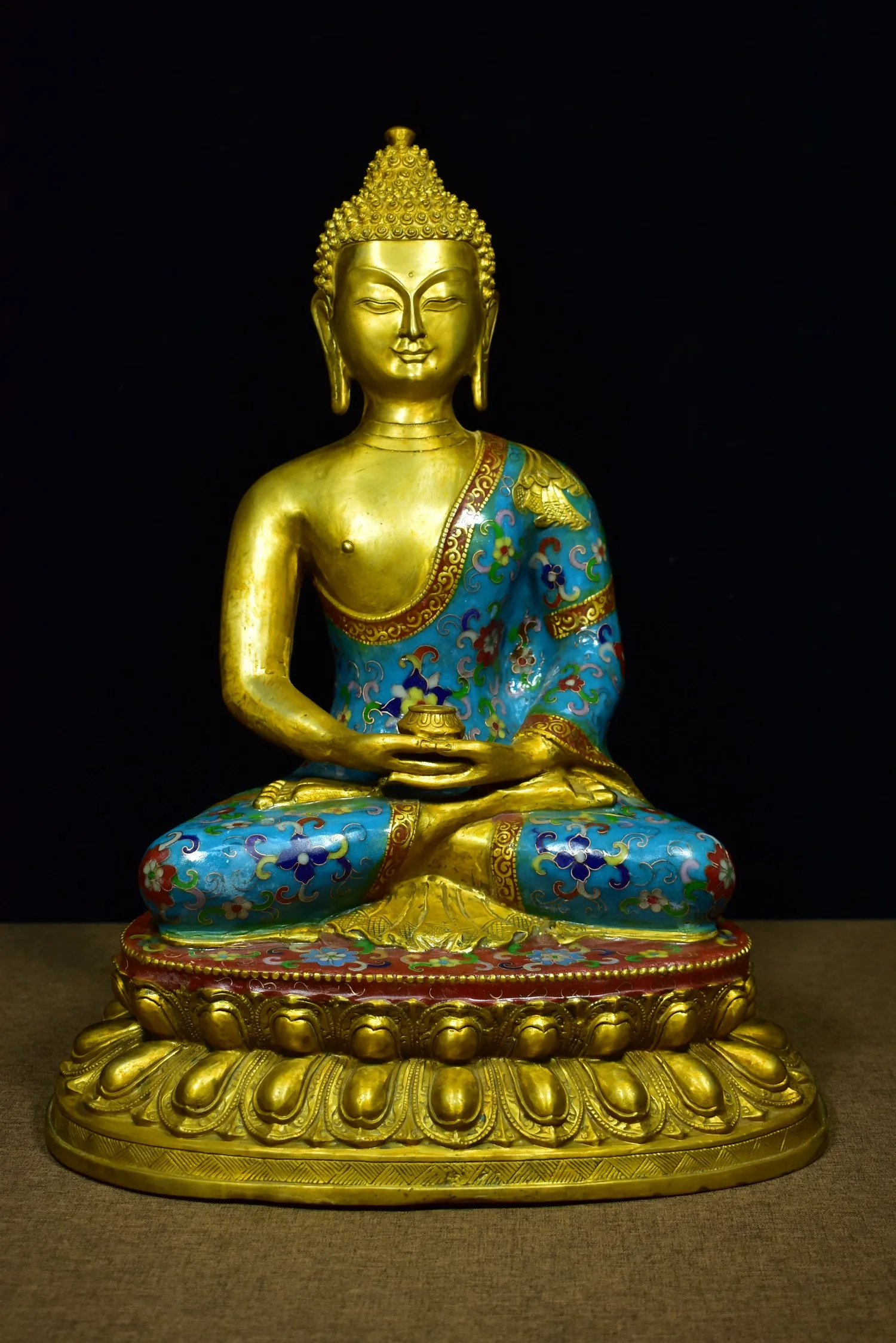 

17"Tibetan Temple Collection Old Bronze Cloisonne Enamel Amitabha Shakyamuni lotus platform worship buddha Town house Exorcism
