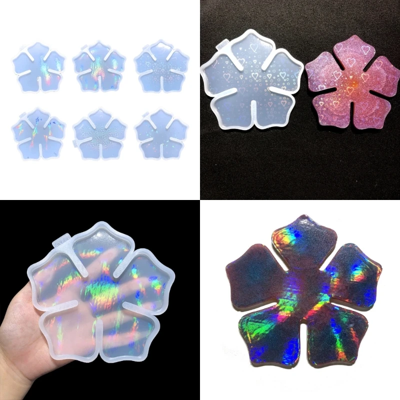 

Fancy Flower Coaster Resin Mold Silicone Holographic Cup Mat Moulds Rainbow Light Effect Epoxy Molds DIY Craft Cups Mats Y08E