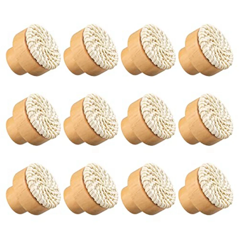 

12 Pieces 35mm Boho Dresser Knobs Rattan Knobs Wood Drawer Knobs Round Wooden Dresser Handles with Screws White