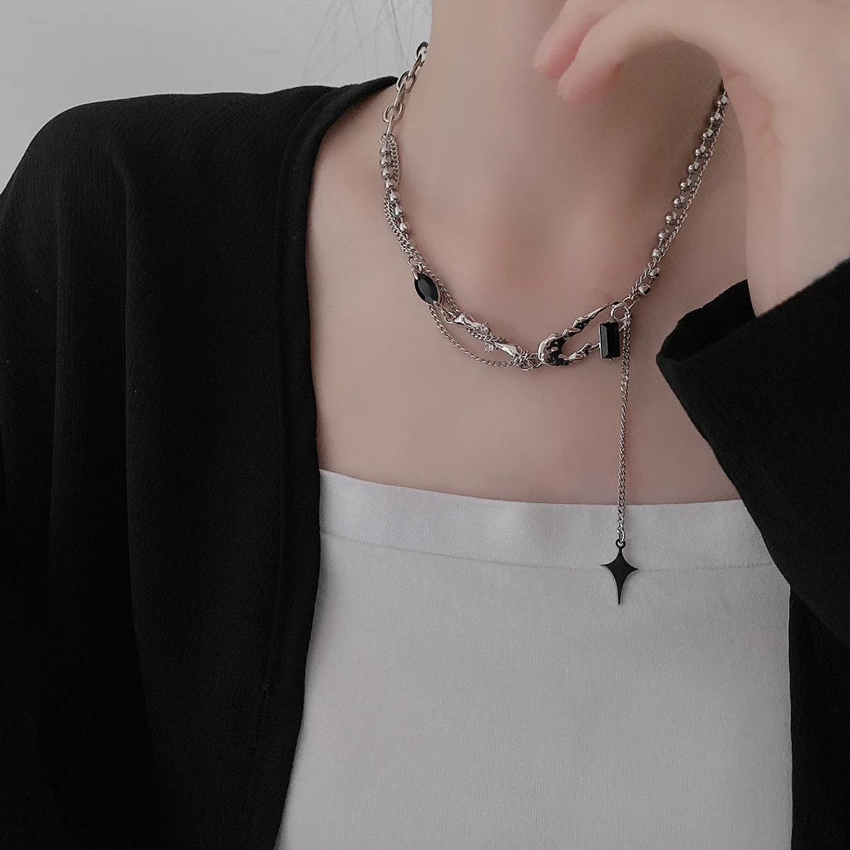 Металлическое ожерелье Kpop с асимметричным штифтом для женщин нишевое