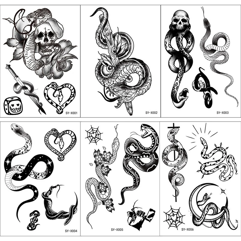 

Snake Tattoo Sticker Tribal Black Mamba Flower Demon Imprint Death Snake Head Disposable Temporary Tattoo Sticker Arm Tattoo
