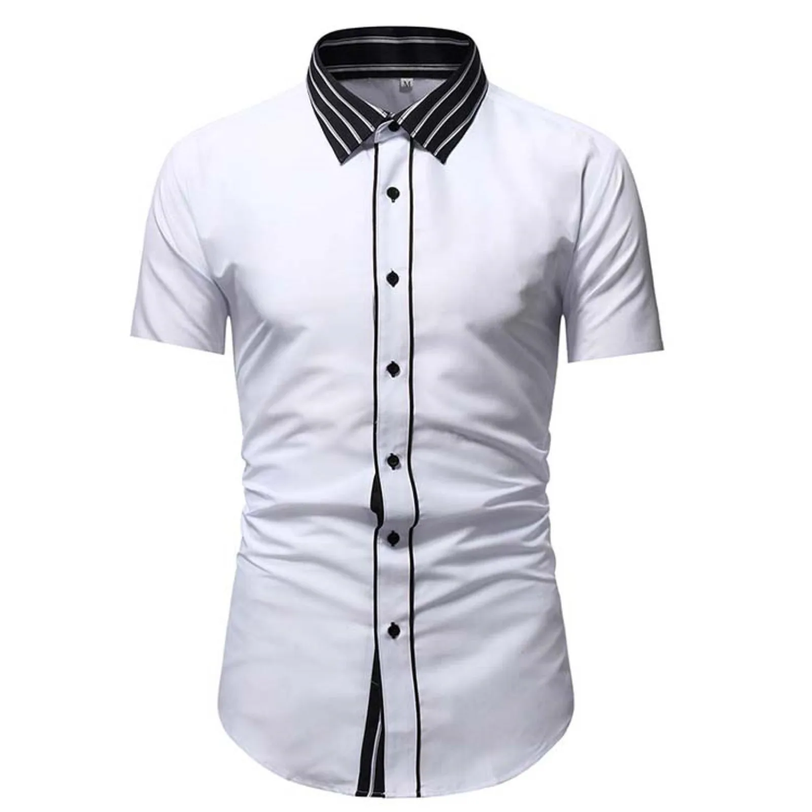 

Men T Shirts Casual Men Spring and Summer Print Tops Shirts Casual Lapel Single Breasted Metallic Shirt White Long Sleeve Men