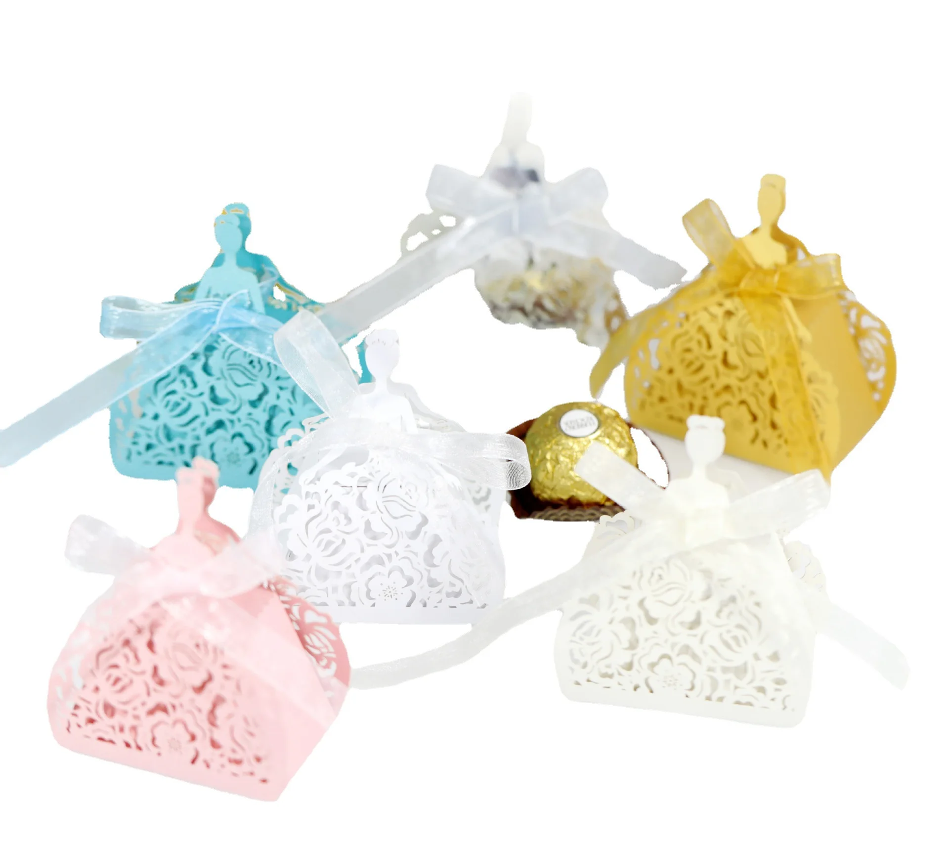 

100pcs Laser Hollow Chocolate Candy Box Beautiful Rose Girl Girl Paper Box