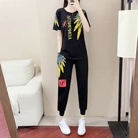354 casual suit womens t shirt cotton long pant y2k harajuku 2022 spring korean fashion loose two piece set outfits printed