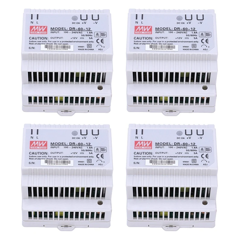 

4X Din Rail Power Supply 60W 12V Ac Dc Converter Dr-60-12 Power Supply 12V 60W Good Quality