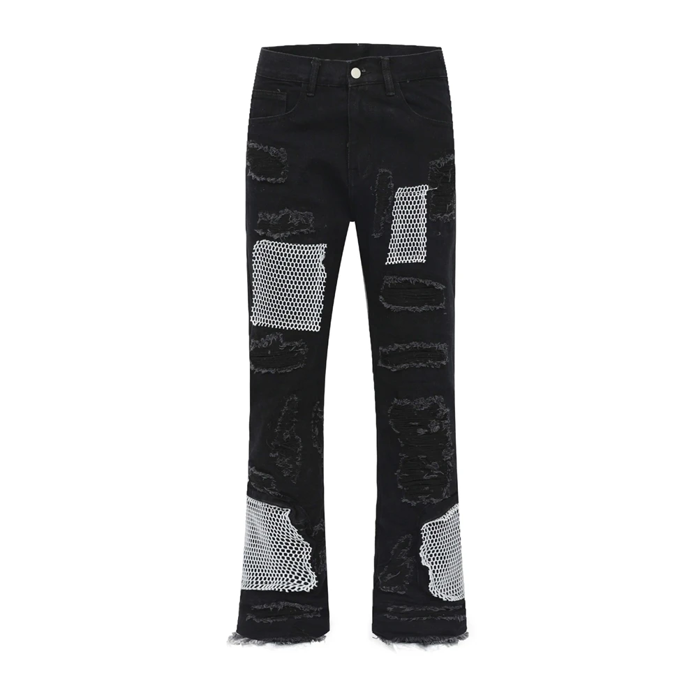 Vintage Denim Pants 2023 Men Streetwear Retro Ripped Grid Patchwork Denim Pant Jeans HipHip Casual Joggers Trousers Jeans