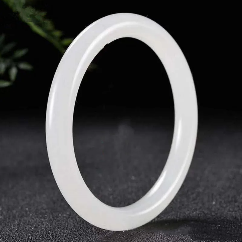 

Natural Xinjiang Hotan Jade Gold Silk Jade Fat Nourishing White Jade Bracelet Women's Thin Round Bar Simple Jade Bracelet