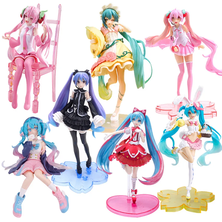 Фото Фигурки героев аниме Hatsune Miku, статуэтка виртуальной певицы манги, статуэтки, модели игрушек, украшение для компьютерного стола, кавайная игрушка в подарок №1