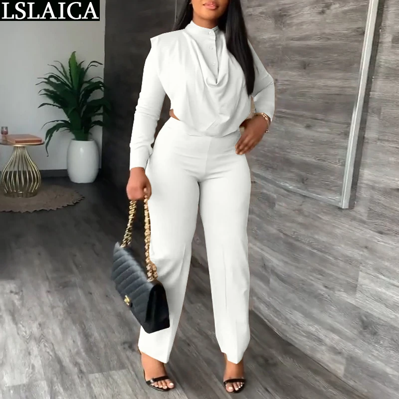 

Комплект из двух предметов, Женский Топ и штаны, модная трендовая одежда, шикарные и элегантные повседневные наряды для женщин, однотонный о...