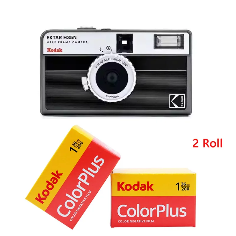 Фото Фотоаппарат KODAK с фотовспышкой EKTAR H35N H35, полукадровая камера, 35-мм пленочная камера, многоразовая пленочная камера, опционально 2 пленки ColorPlus №1