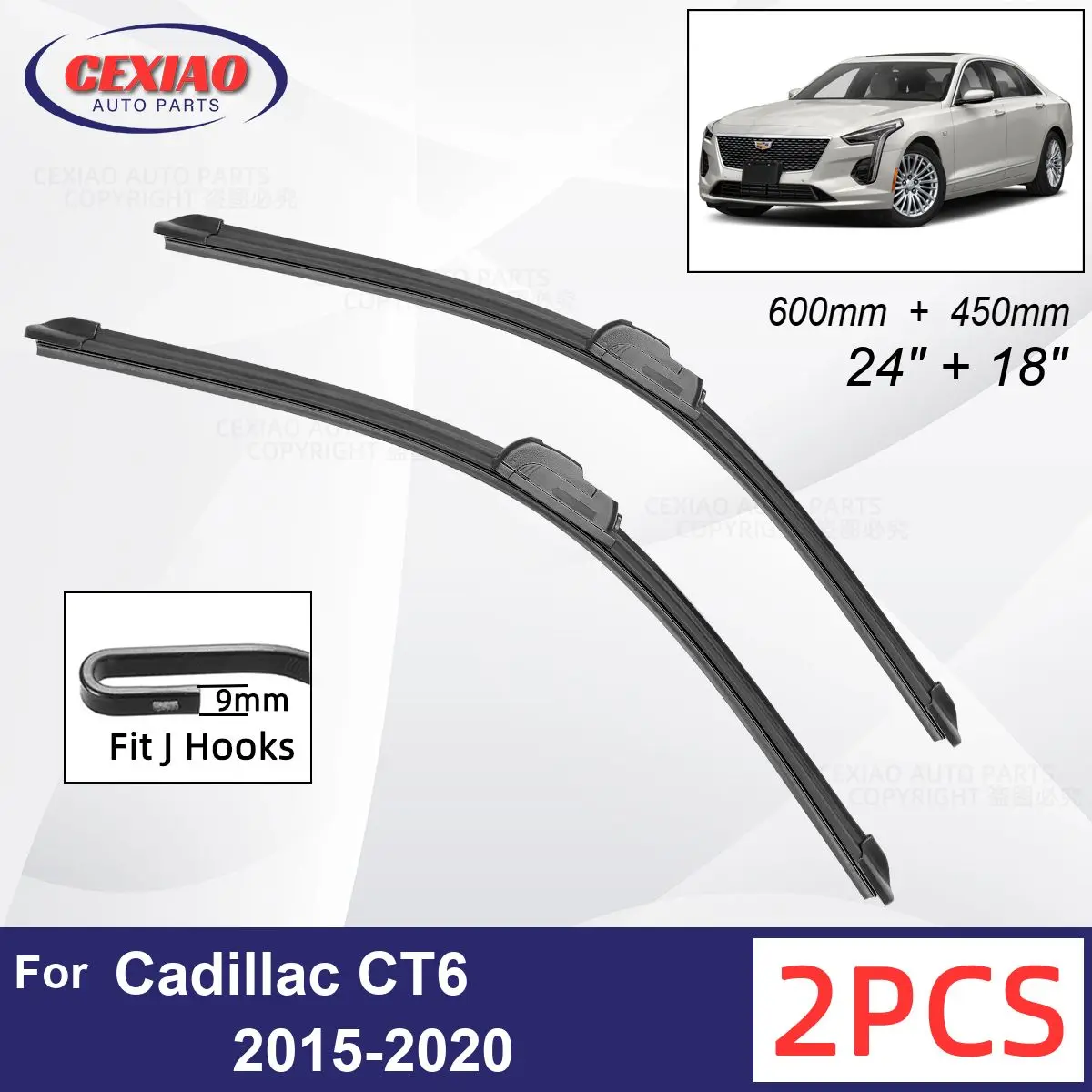 

Car Wiper For Cadillac CT6 2015-2020 Front Wiper Blades Soft Rubber Windscreen Wipers Auto Windshield 24" 18" 600mm 450mm