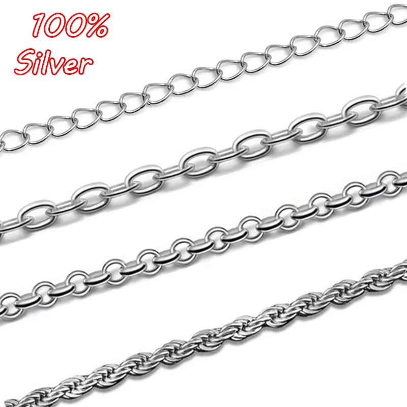 

1Meter/lot 100% Authentic S925 Sterling Silver Chain Necklace Fashion Accessories Fit Men Women Pendant Jewelry Make Wholesale