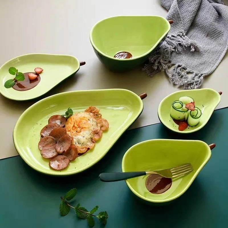 Cute Ceramic Dinnerware Bowl Plate Tableware Household Dishes Snack Plate Avocado Bowl Salad Fruit Plate Kids Training Tableware